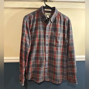 L.L. Bean Gray and Red Plaid Casual Button Down Shirt, Men’s Size Medium-Reg